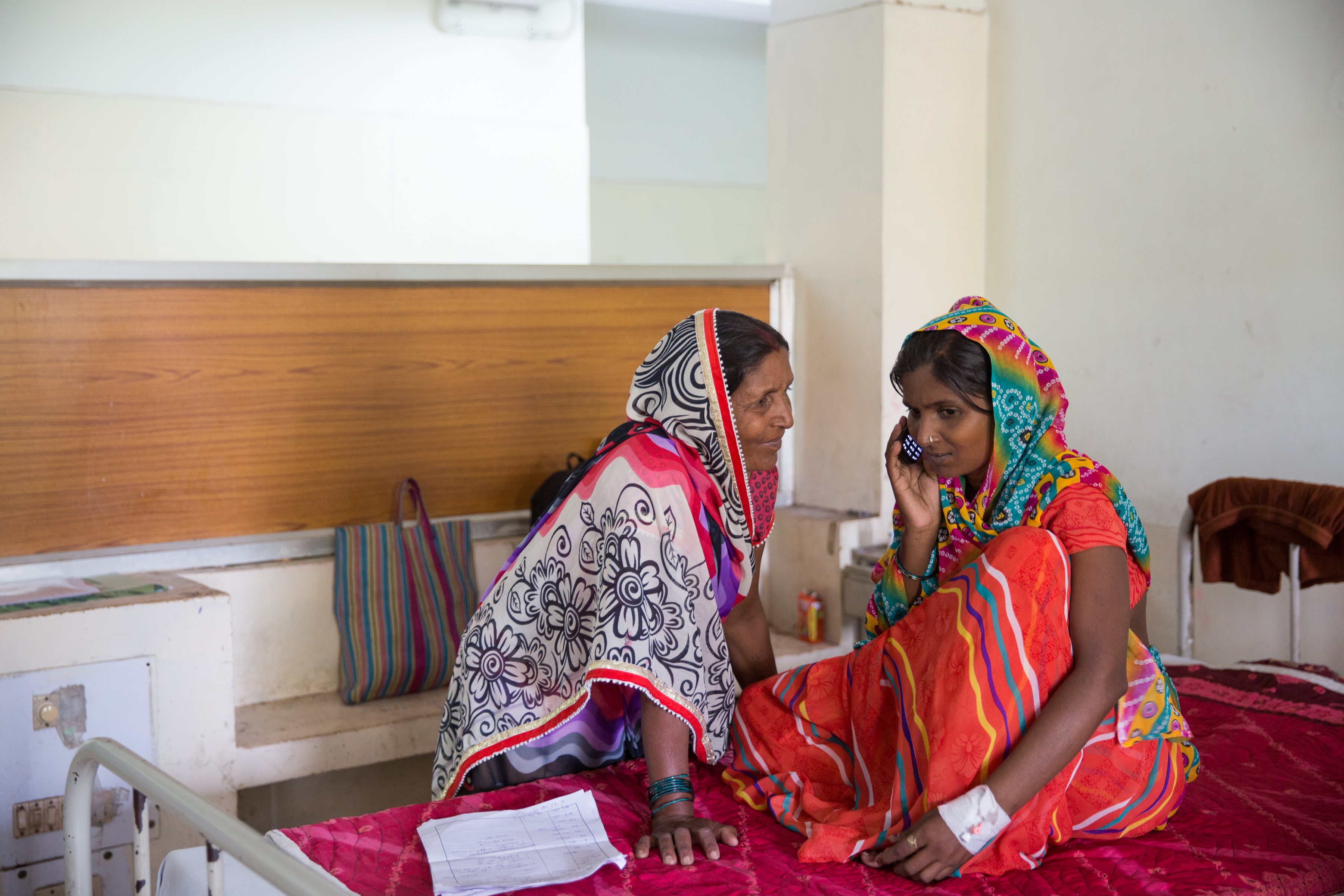 Pregnant woman and her mother in hospital in India