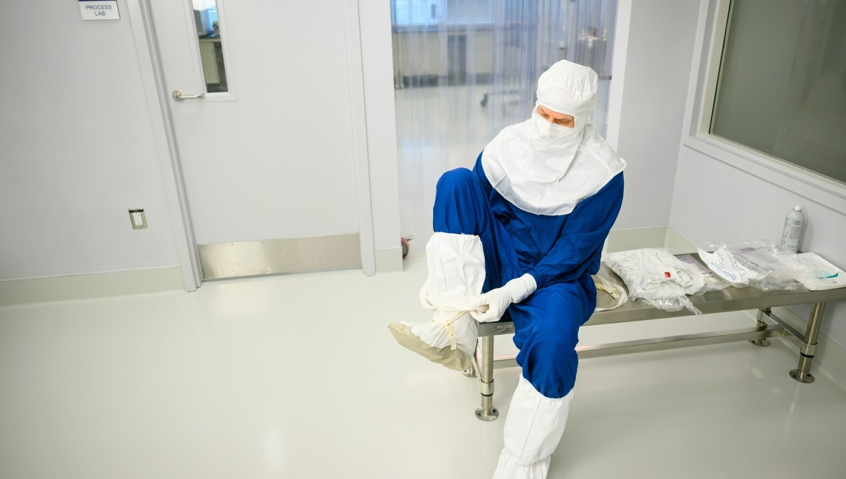 Man is hazmat suit