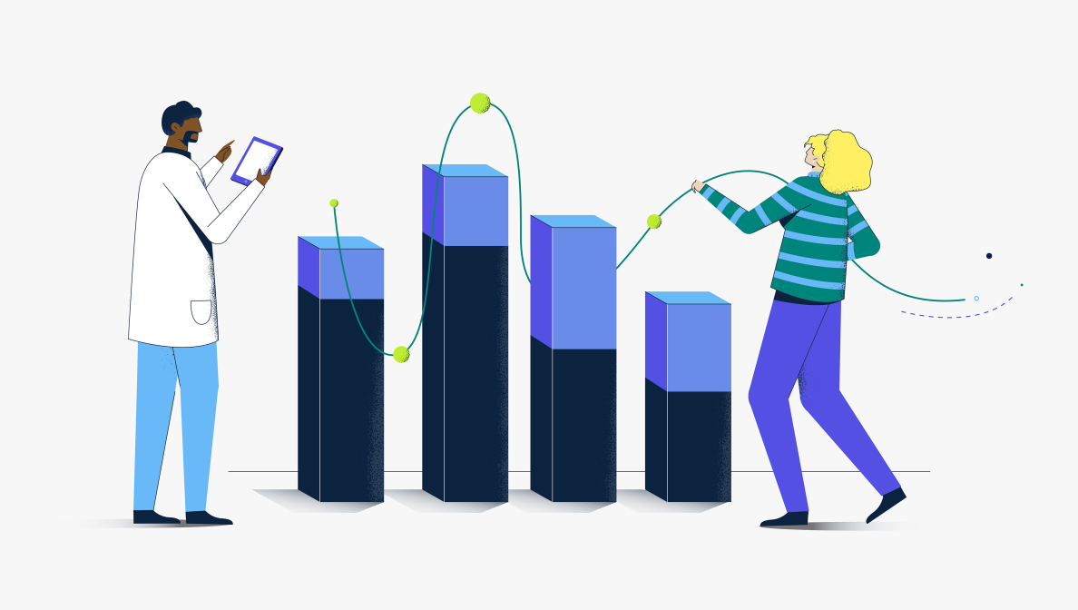 illustration of people building a bar graph