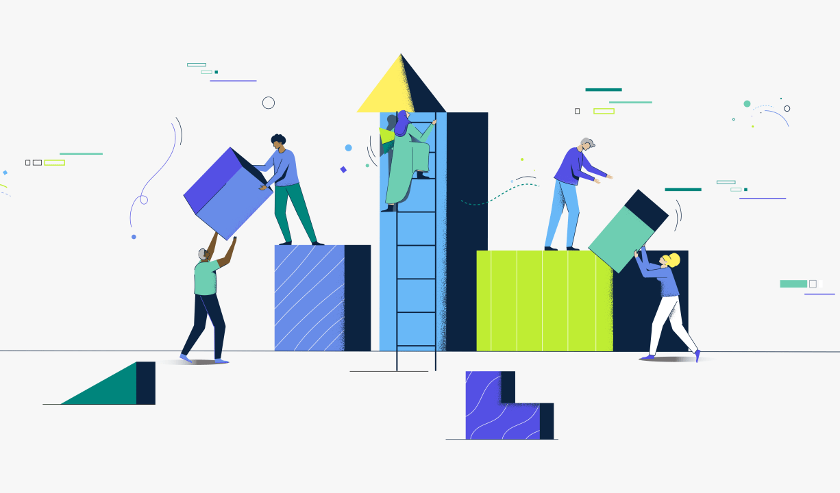 illustration of people and building blocks