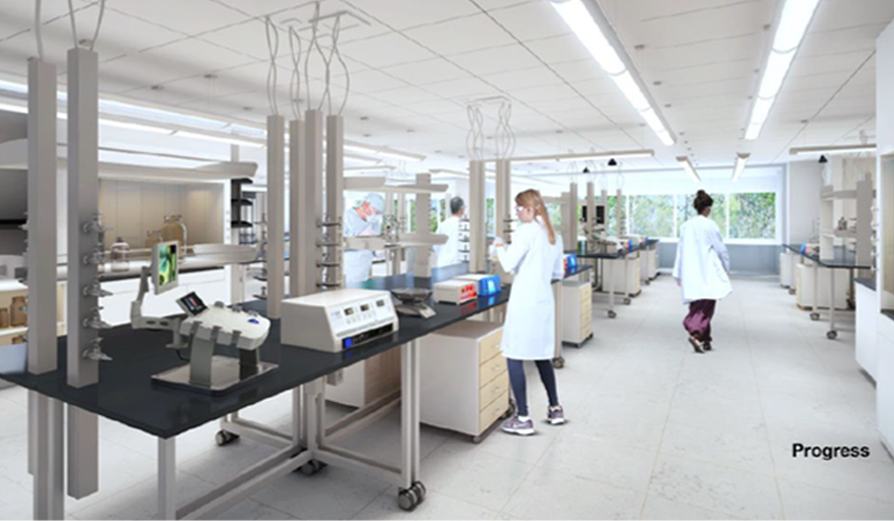 lab technician at work in manufacturing pod