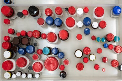 Birds eye view of pill bottles