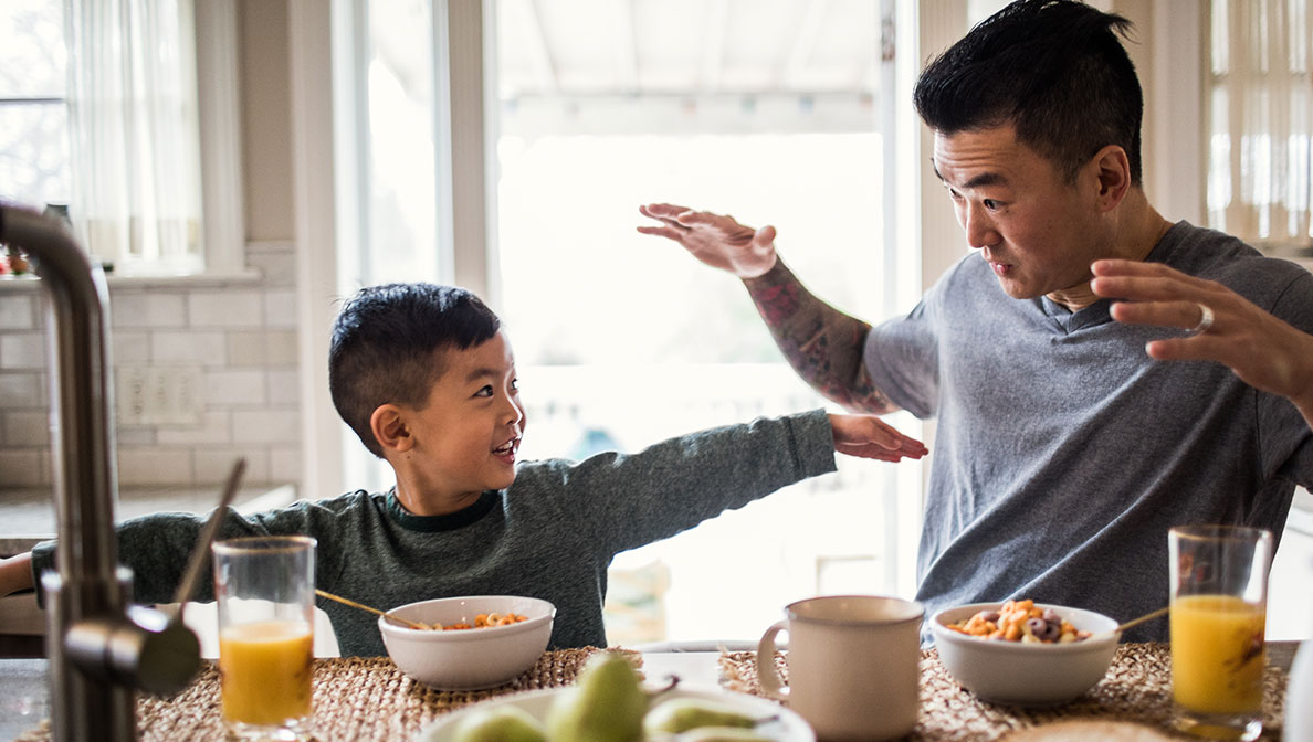 father and son in the kitchen