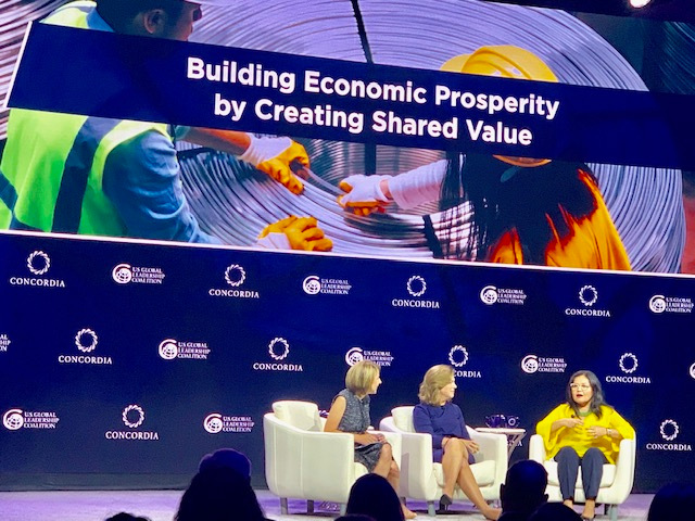 Villar at the 2019 Concordia Summit with Liz Schrayer