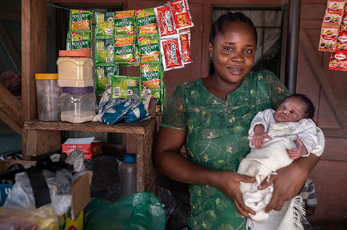 mother and baby at the market