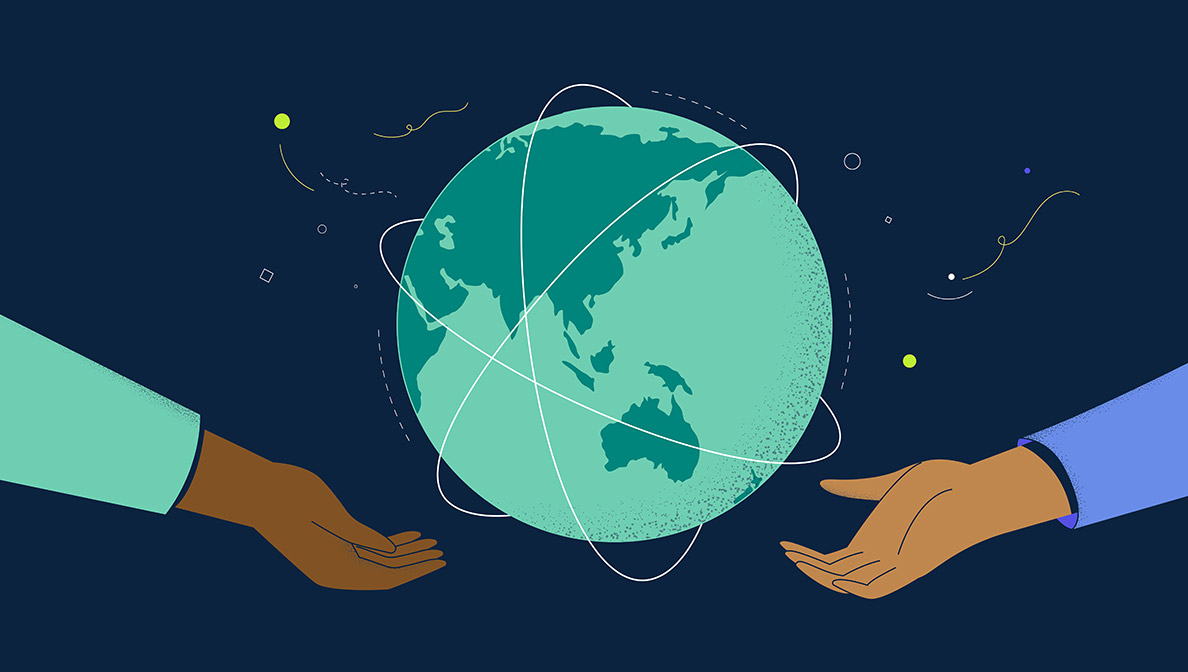 hands holding a globe illustration