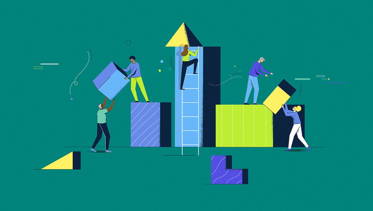 people building with blocks illustration