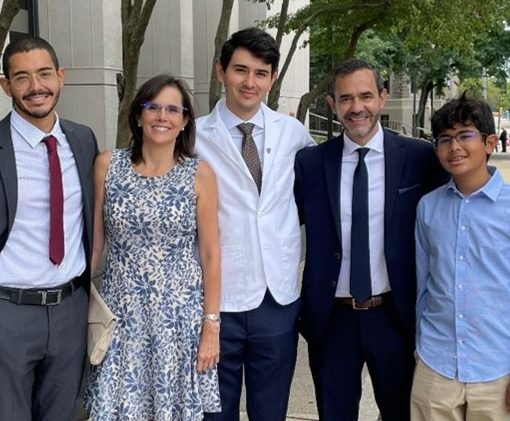  La Rosa, second from left, with her husband and children at her son’s medical school’s white coat ceremony.