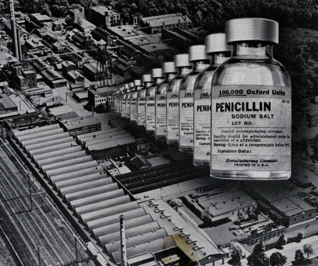 Penicillin vials on a manufacturing line