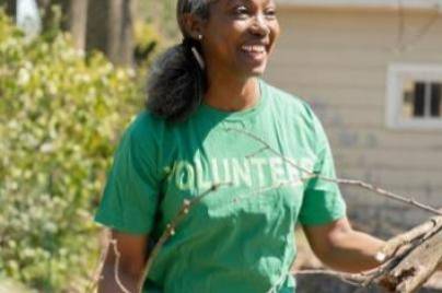 person wearing volunteer t-shirt