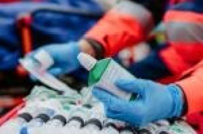 Close up of gloved hands - emergency response