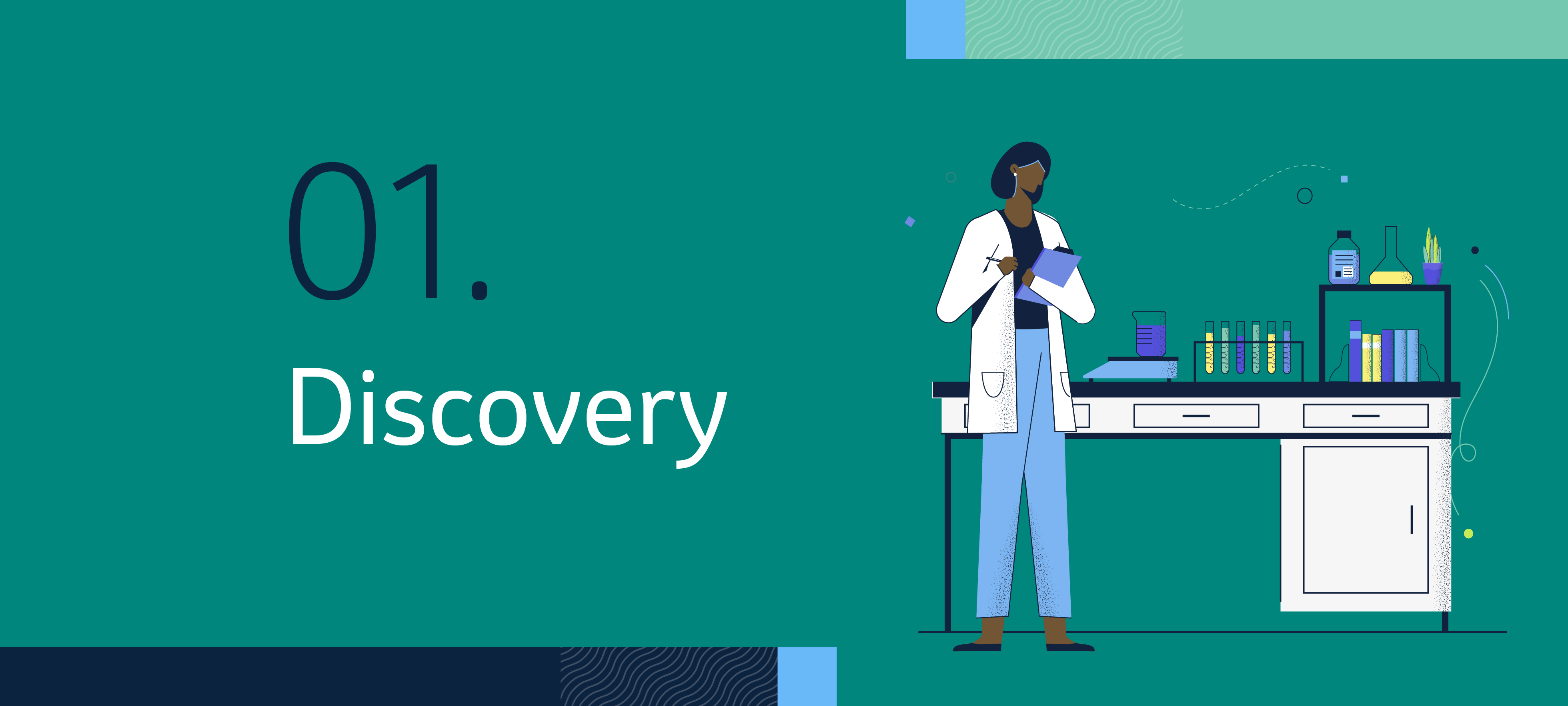 Illustration of scientist in lab -- Discovery