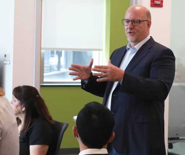 Rob Davis addresses employees