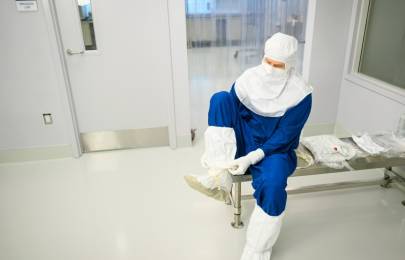 Man is hazmat suit