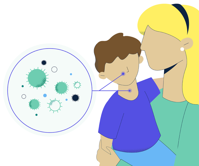 Mom and son with measles illustration