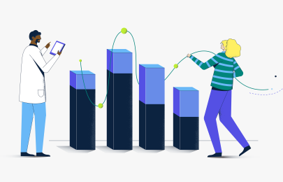 illustration of people building a bar graph