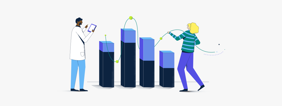 illustration of people building a bar graph