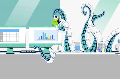 illustration of an octopus multitasking