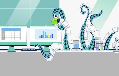 illustration of an octopus multitasking