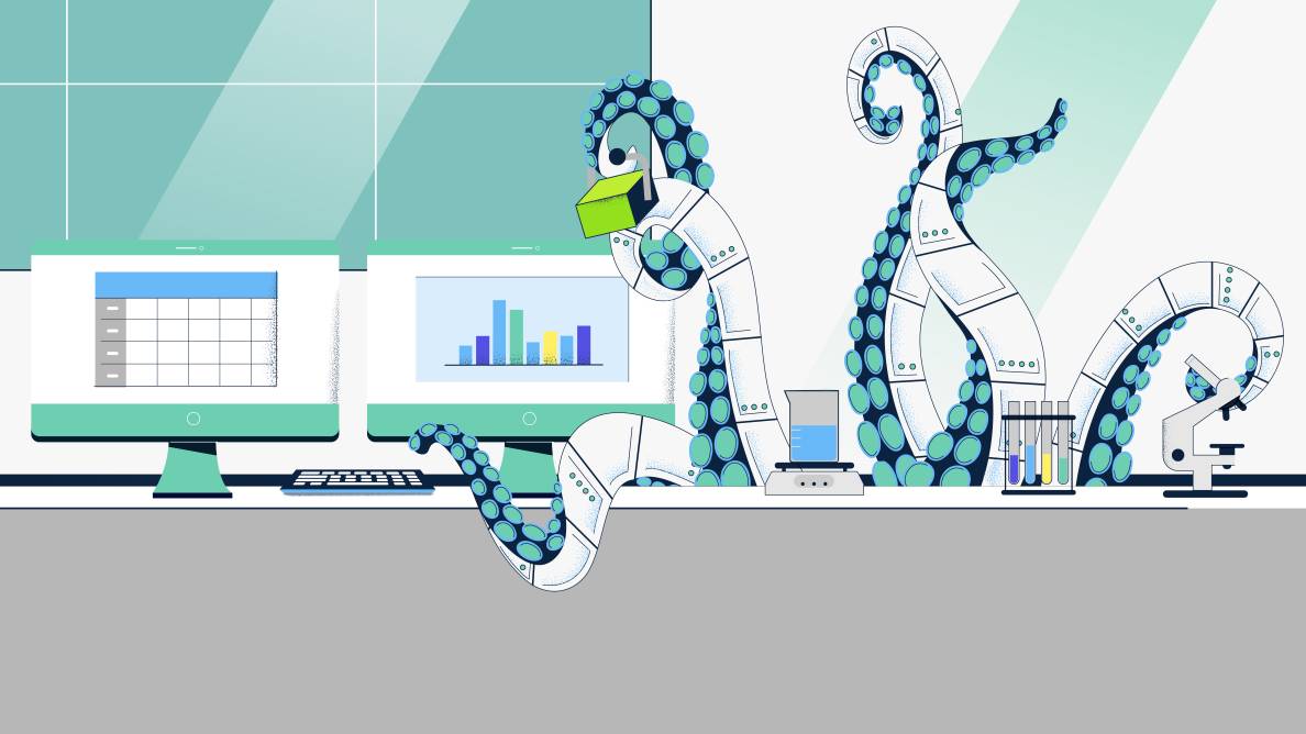 illustration of an octopus multitasking