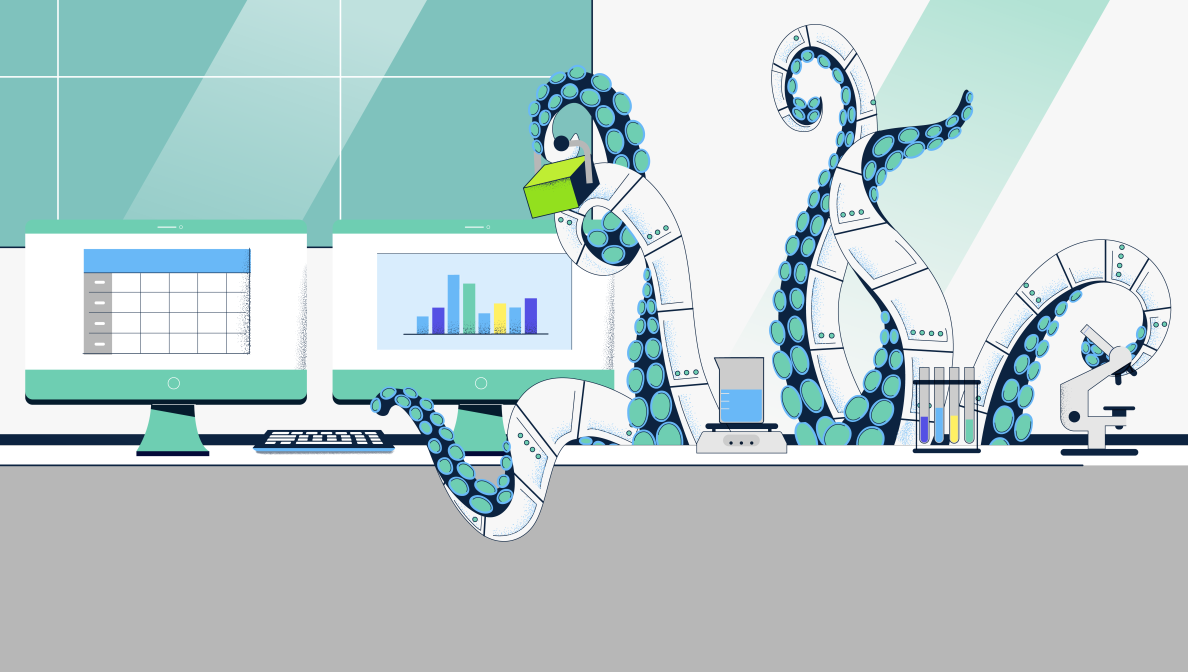 illustration of an octopus multitasking