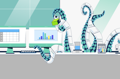 illustration of an octopus multitasking