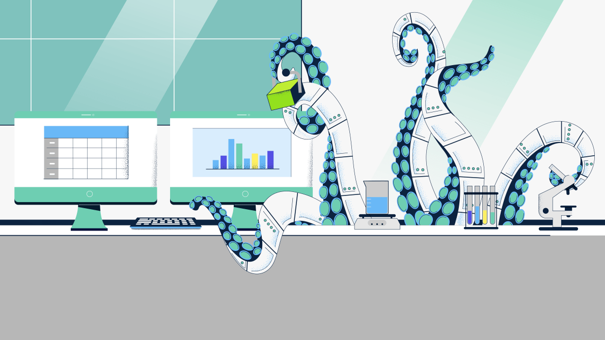 illustration of an octopus multitasking