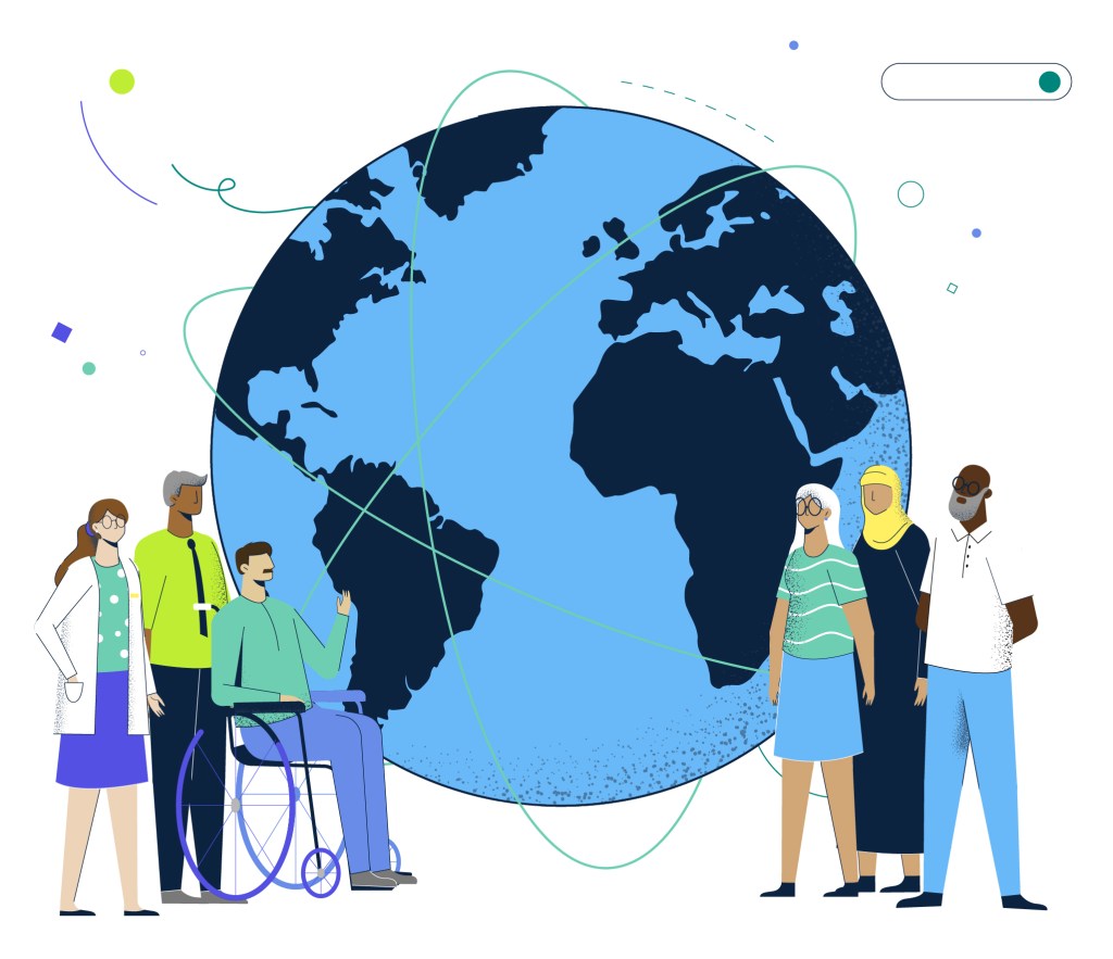 illustration of a globe and people