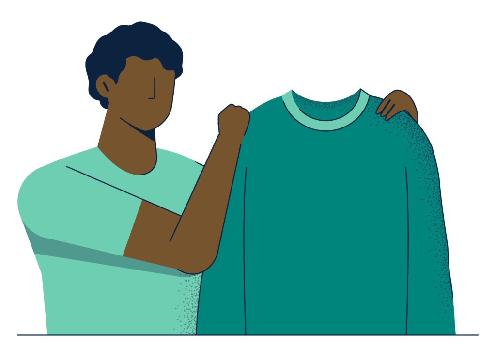 illustration of man holding loose long sleeve shirt