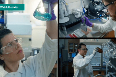 collage of scientists working in labs