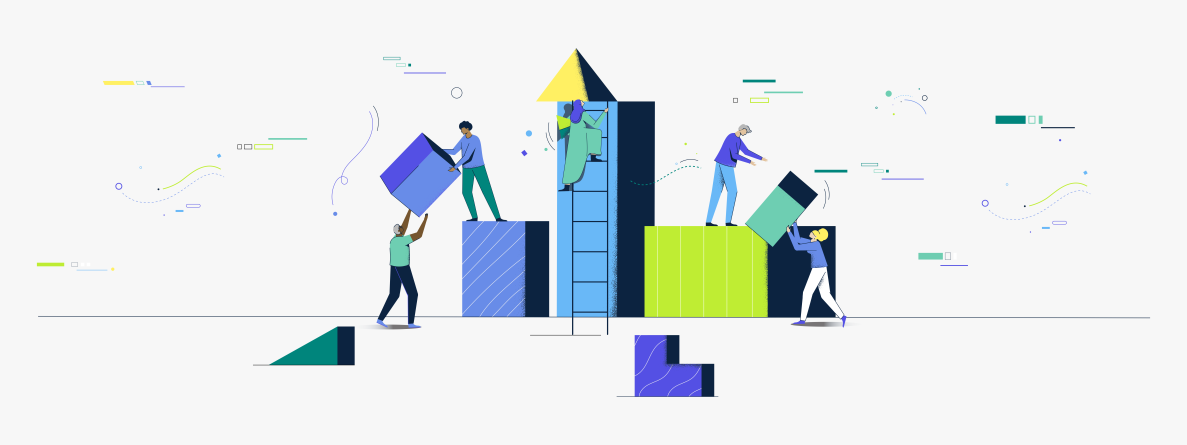 illustration of people and building blocks