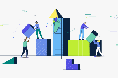 illustration of people and building blocks