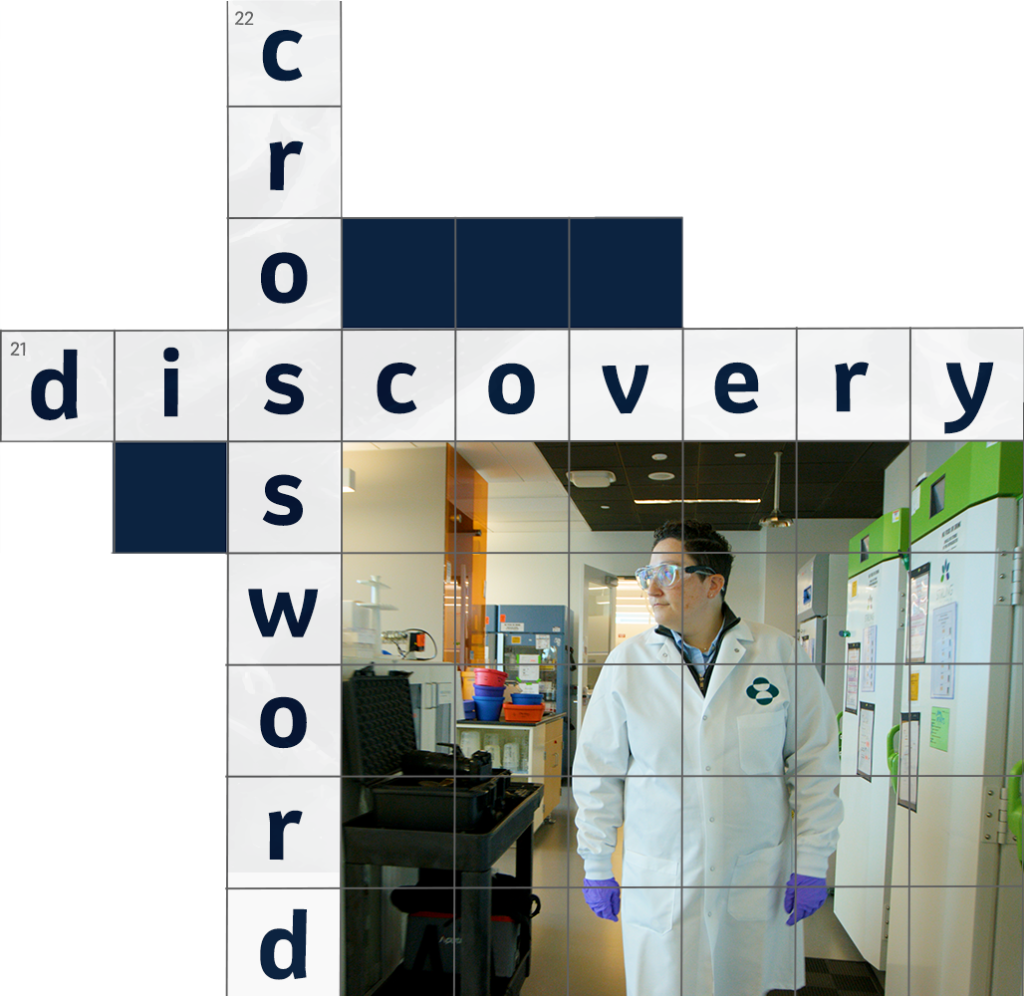 Collage of crossword puzzle and scientist