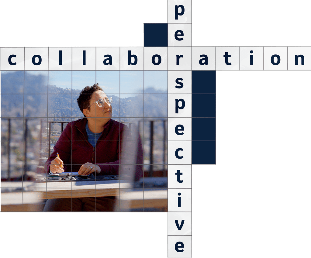 Collage of scientist and crossword puzzle